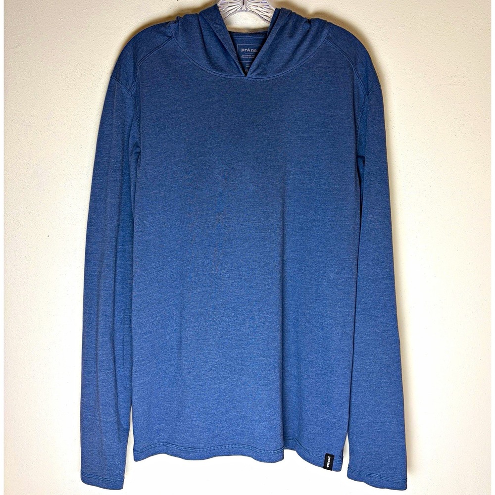 prAna Men's Blue Pullover Hoodie Long Sleeve T Shirt Large Cotton Knit